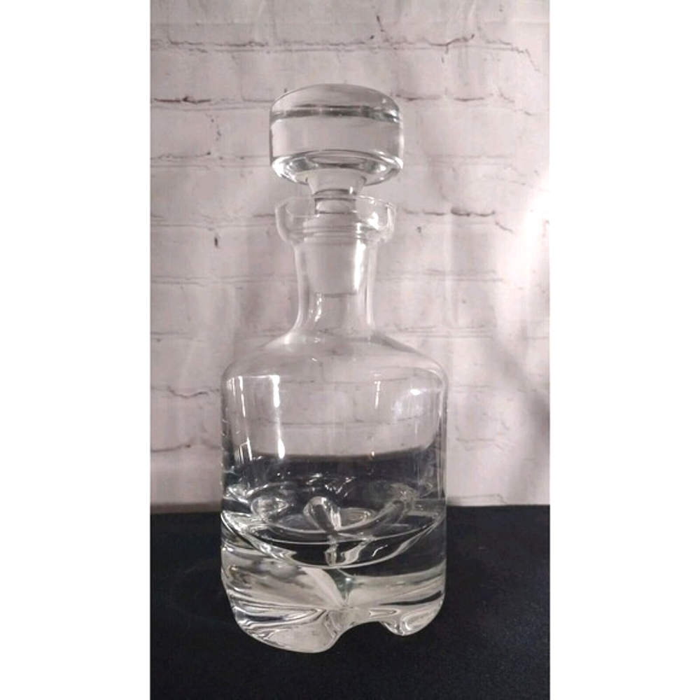 Vintage Clear Crystal Glass  Decanter with Stopper Heavy Bottom  10.25" Tall